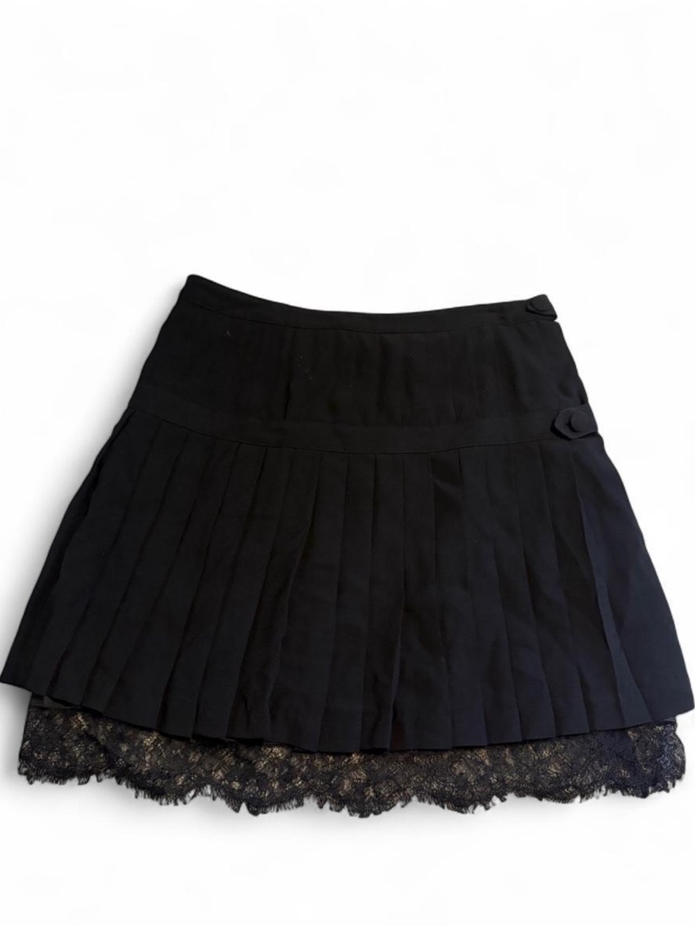 Robert Rodriguez Black Pleated Lace-Trim Mini Skirt